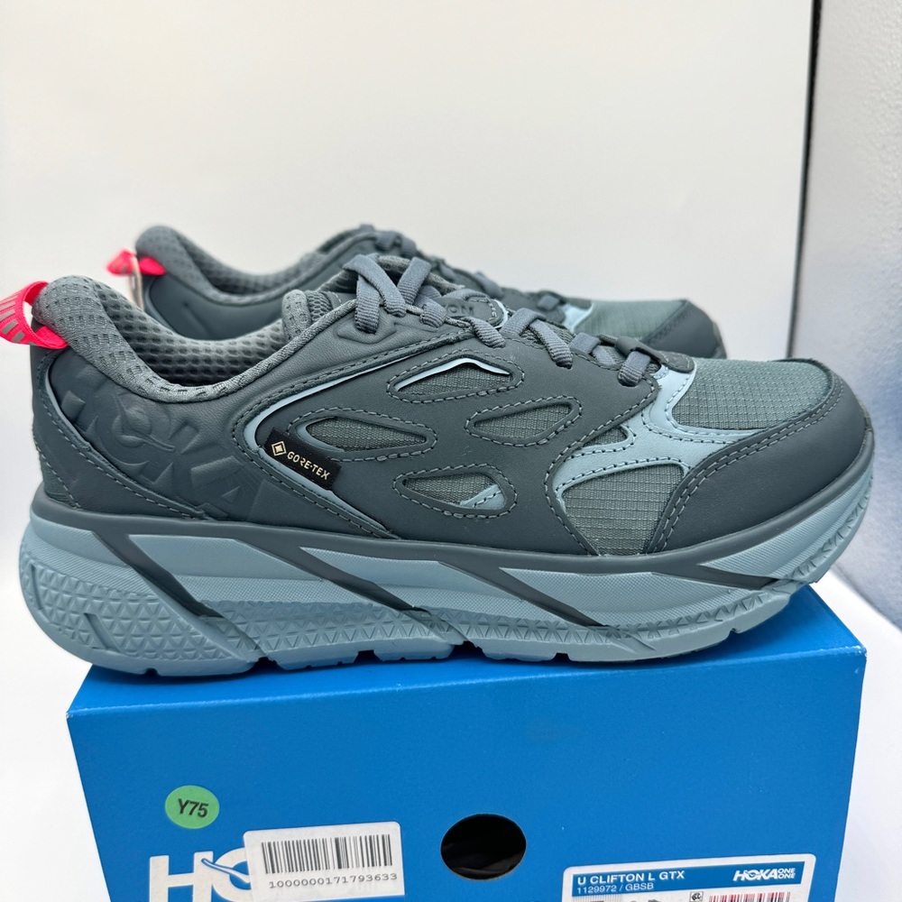 NWT Hoka Clifton Leather Gore-Tex Waterproof Unisex Goblin Stone Blue GBSB shoes - Picture 2 of 16